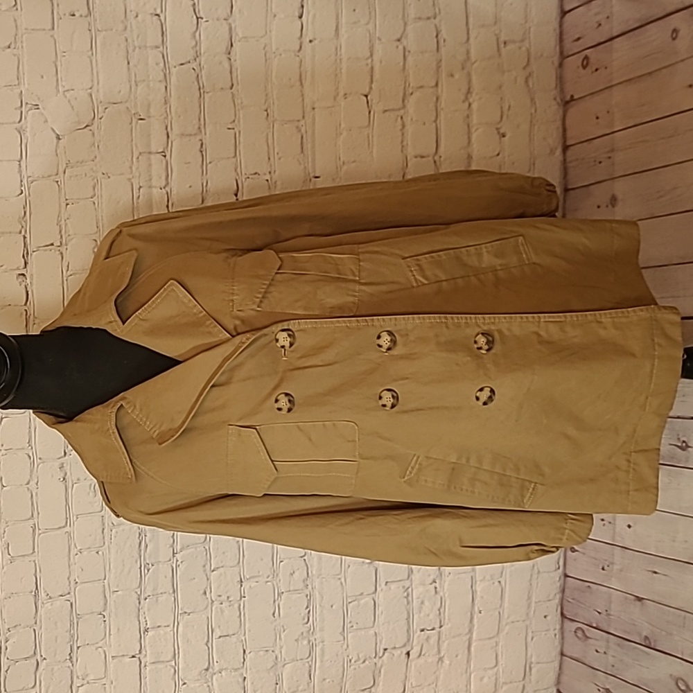 LOFT Tan Size Small Double Button Capsule Neutral Stadium Length Trench Coat